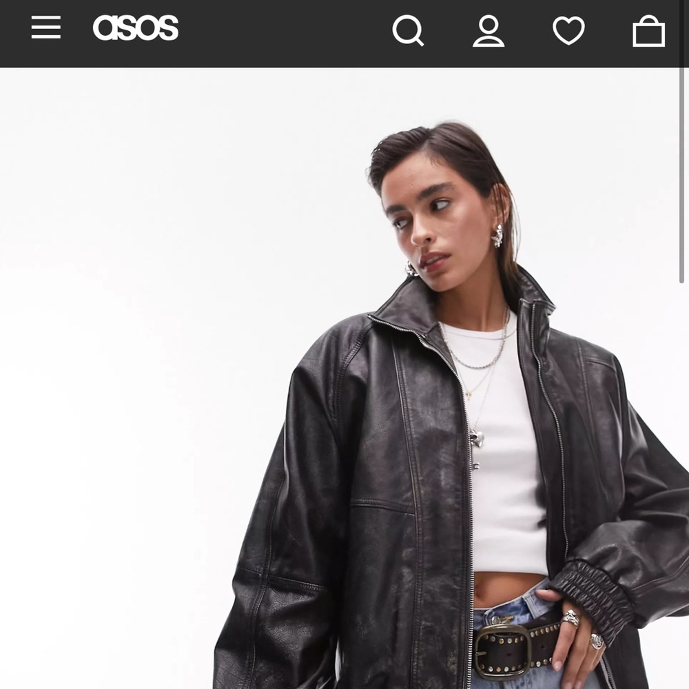 Topshop Real Leather Washed 80s Bomber Jacket (washed black)